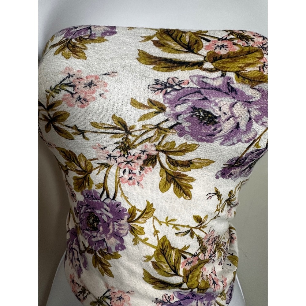 American Eagle Soft & Sexy Floral Tube Top White Purple Strapless Bandeau Large - Picture 2 of 4